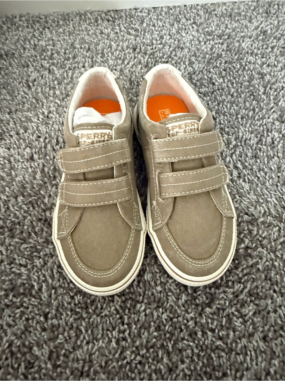 Sperry Kids Khaki Canvas Velcro Sneakers